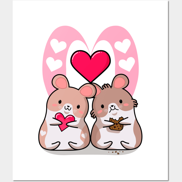 kawaii style, lovers mice, Valentine's day, cute kawaii mice. Wall Art by SK1X